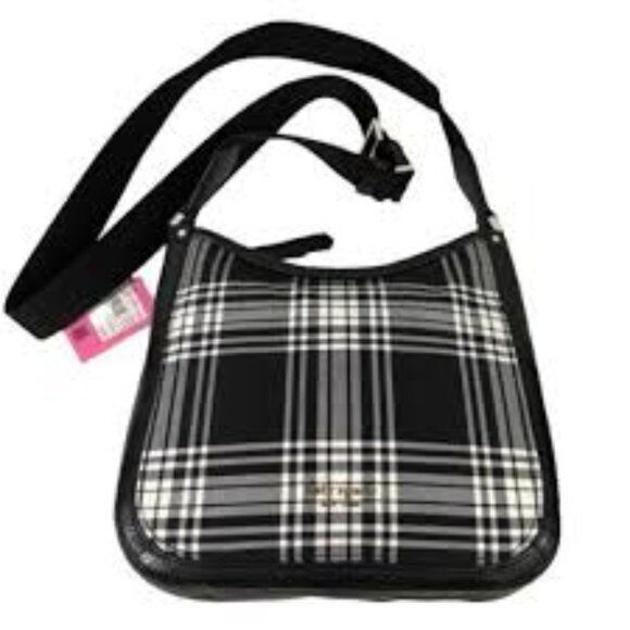 #126 NWT - Kate Spade New York Roulette Plaid Medium Messenger Black Multi - Picture 7 of 9